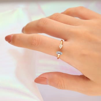 Gin & Grace 18K Rose Gold Aquamarine Ring with Diamond