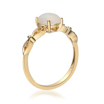 Gin & Grace 14K Yellow Gold White Natural Ethiopian Opal Diamond
(I1) Ring