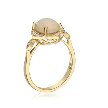 Gin & Grace 14K Yellow Gold White Natural Ethiopian Opal Wtih Real
Diamond (I1) Ring