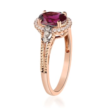 Gin & Grace 10K Rose Gold Raspberry color Natural Rhodolite Garnet
& Real Diamond (I1)