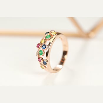 Gin & Grace 14K Rose Gold Real Diamond Ring (I1) with Multi Sapphire
& Semi-Precious
