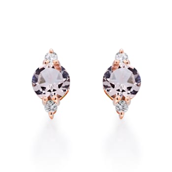 Gin & Grace 10K Rose Gold Genuine Morganite and Real Diamond (I1) Earring