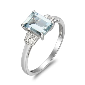 Gin & Grace 10K White Gold Blue Aquamarine Ring with Diamond