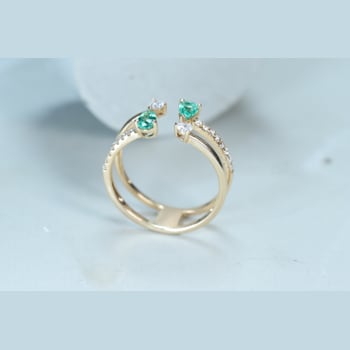 Gin and Grace 14K Yellow Gold Natural Zambian Emerald Ring with Real Diamonds