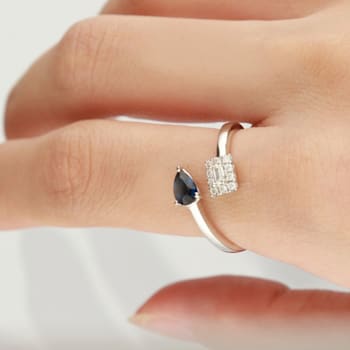 Gin & Grace 18K White Gold Diamond Ring with Blue Sapphire