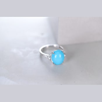 Gin and Grace 14K White Gold Natural Turquoise Ring with Real Diamonds