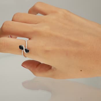 Gin & Grace 14K White Gold Real Diamond Band Style Ring (I1) with
Natural Pear Cut Blue Sapphire