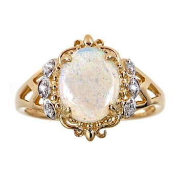 Gin & Grace 14K Yellow Gold Natural Australian Opal & Real
Diamond (I1) Ring