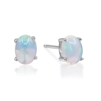 Gin & Grace 14K White Gold Stud Earring with Natural Ethiopian Opal