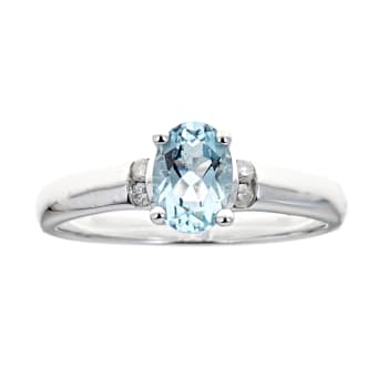 Gin & Grace 925 Sterling Silver Aquamarine with Diamond (I1) Ring