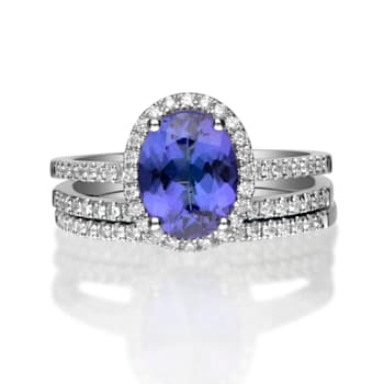 Gin & Grace 14K White Gold Real Diamond Ring (I1) with Genuine Tanzanite