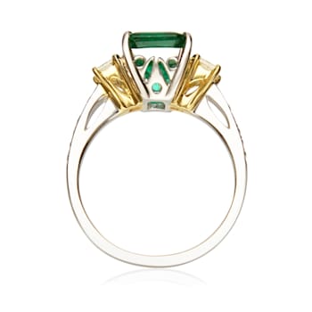 Gin and Grace 18K Two Tone Gold Natural Zambian Emerald Ring with
Natural Diamond