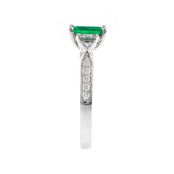 Gin and Grace 10K White Gold Natural Zambian Emerald Ring with Natural Diamonds