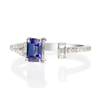 Gin & Grace 14K White Gold Real Diamond Ring (I1) with Genuine Tanzanite