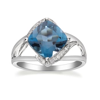 Gin & Grace 10K White Gold Real Diamond Ring (I1) with Genuine
London Blue Topaz