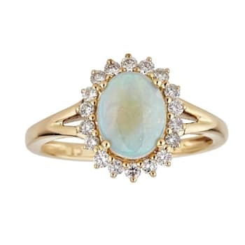 Gin & Grace 14K Yellow Gold Real Diamond Ring (I1) with Natural
Australian Opal