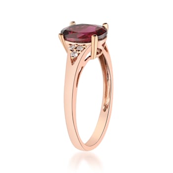 Gin & Grace 10K Rose Gold Real Diamond Ring (I1) with Raspberry
color Natural Rhodolite Garnet