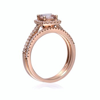 Gin & Grace 14K Rose Gold Real Diamond Ring (I1) with Genuine Morganite