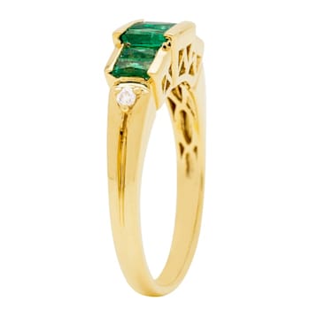 Gin & Grace 18K Yellow Gold Natural Zambian Emerald Ring with Real Diamonds