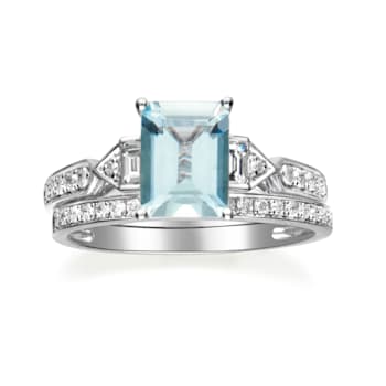 Gin & Grace 14K White Gold Blue Aquamarine with Diamond (I1) Ring