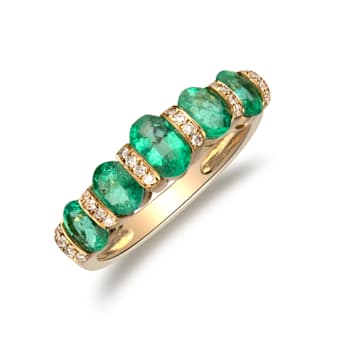Gin and Grace 14K Yellow Gold Natural Zambian Emerald Ring with Natural Diamonds
