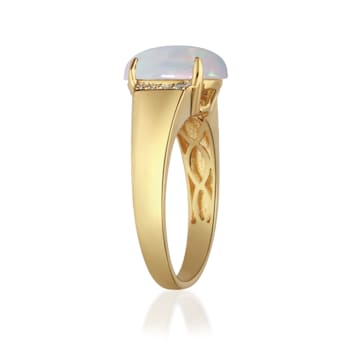 Gin & Grace 10K Yellow Gold Natural Australian Opal & Real
Diamond (I1) Statement Ring