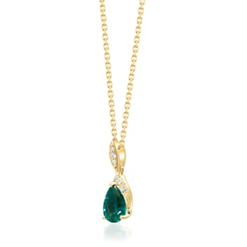 Gin and Grace 10K Yellow Gold Natural Zambian Emerald Pendant with Real Diamonds