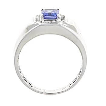 Gin & Grace 10K White Gold Real Diamond Ring (I1) with Genuine Tanzanite