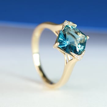 Gin & Grace 14K Yellow Gold Real Diamond Ring (I1) with Genuine
London Blue Topaz