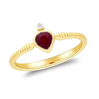 Gin and Grace 14K Yellow Gold Natural Ruby Ring with Real Diamonds