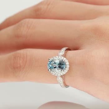 Gin & Grace 14K White Gold Aquamarine with Diamond Ring