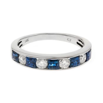 Gin and Grace 14K White Gold Natural Blue Sapphire Ring with Real Diamonds