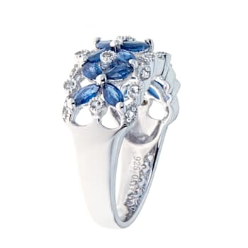 Gin & Grace 925 Sterling Silver Real Diamond Wedding Ring (I1) with
Natural Blue Sapphire