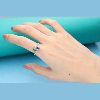 Gin and Grace 18K White Gold Zambian Emerald & Tanzanite Ring with Diamonds