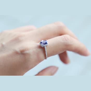 Gin & Grace 10K White Gold Real Diamond Ring (I1) with Genuine Blue Tanzanite