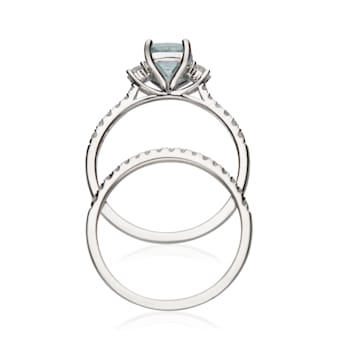 Gin & Grace 14K White Gold Blue Aquamarine with Diamond (I1) Ring