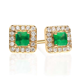 Gin and Grace 14K Yellow Gold Natural Zambian Emerald Earrings with Real Diamonds