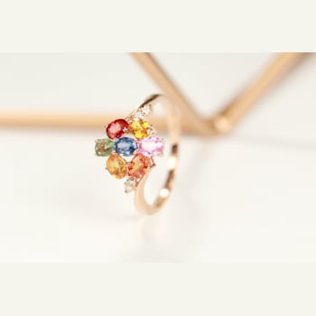 Gin & Grace 14K Rose Gold Real Diamond Ring (I1) with Natural Multi Sapphire