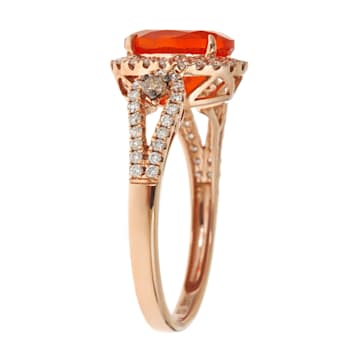 Gin & Grace 14K Yellow Gold Natural Fire Opal with Brown & Real
White Diamond Ring