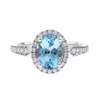 Gin & Grace 14K White Gold Aquamarine with Diamond Ring