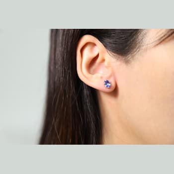Gin & Grace 14K White Gold Stud Earring with Natural Blue Sapphire
