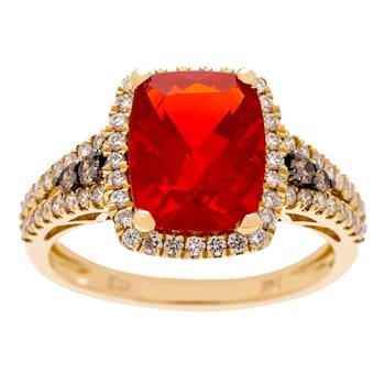 Gin & Grace 14K Gold Mexican Fire Opal with Diamond Ring