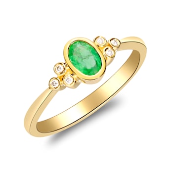 Gin & Grace 10K Yellow Gold Natural Zambian Emerald Ring with Real Diamonds