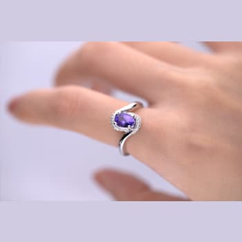 Gin & Grace 925 Sterling Silver Natural Blue Tanzanite With Real
White Diamond Ring
