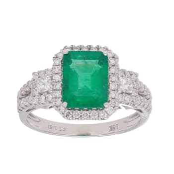 Gin and Grace 18K White Gold Zambian Emerald Ring with Diamonds