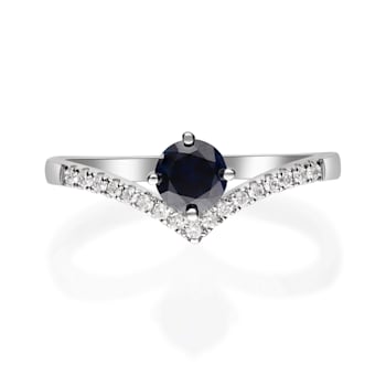 Gin & Grace 18K White Gold Real Diamond Ring (I1) with Natural Blue Sapphire