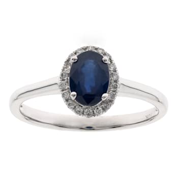 Gin and Grace 10K White Gold Natural Blue Sapphire Ring with Real Diamonds