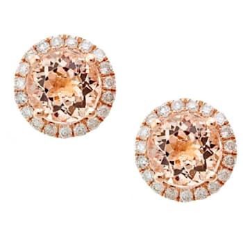 Gin & Grace 10K Rose Gold Real Diamond(I1) Stud Earring with Genuine Morganite