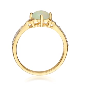 Gin & Grace 14K Yellow Gold Ethiopian Opal Ring with Diamond