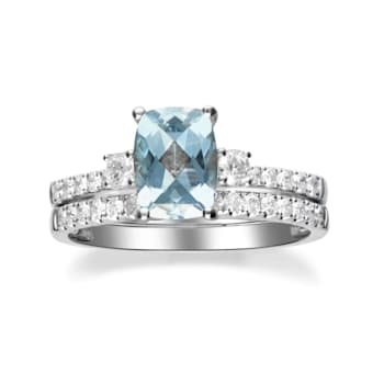 Gin & Grace 14K White Gold Blue Aquamarine with Diamond (I1) Ring